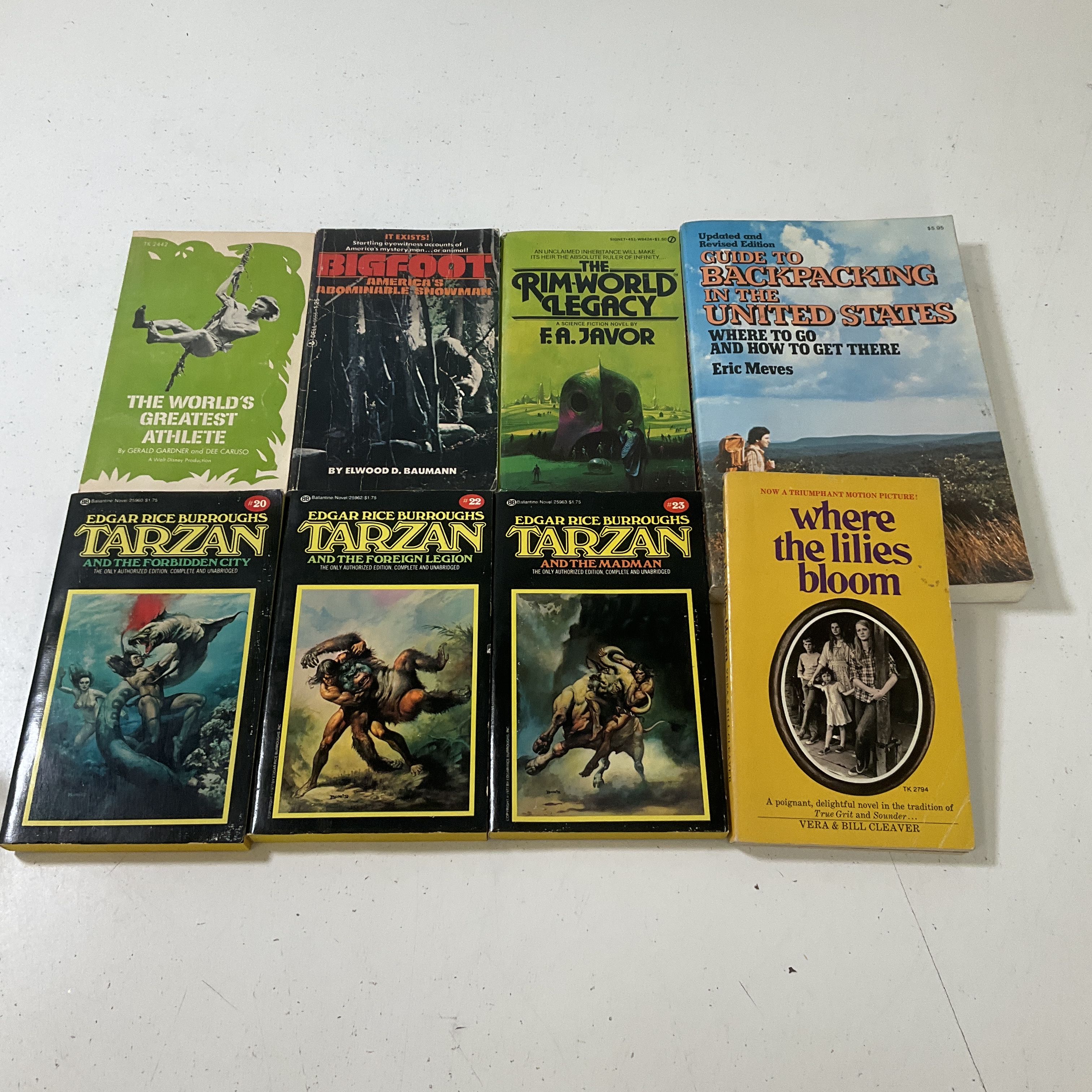 Vintage 1970s Paperback Book Lot of 8 Tarzan Bigfoot Sci-Fi Adventure Fiction