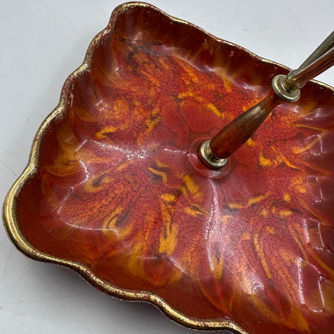 California Originals Tidbit Dish 410 Orange Red Lava Glaze MCM Pottery 7 Inch
