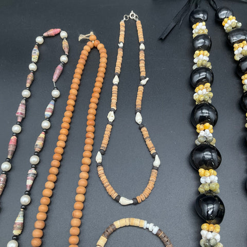 Vintage Shell and Bead Necklace Jewelry Lot of 7 Multi-strand Bib Puka Paper