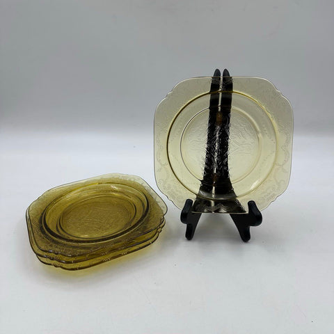 Depression Glass Amber 9 Pc Lot Patrician Spoke & Sharon Rose Plate Bowl Vintage