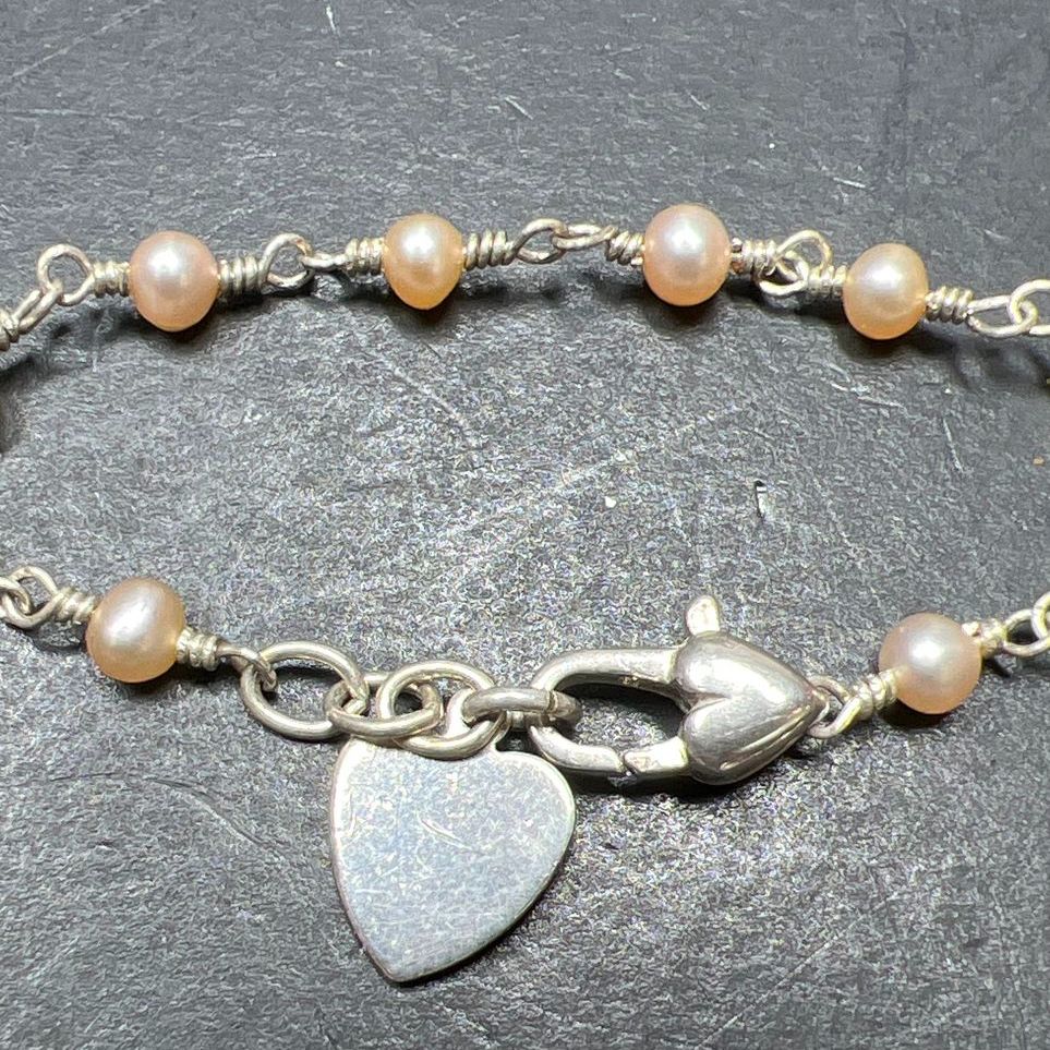 Pink Pearl & Sterling Silver Mother & Daughter Child Matching Bracelets