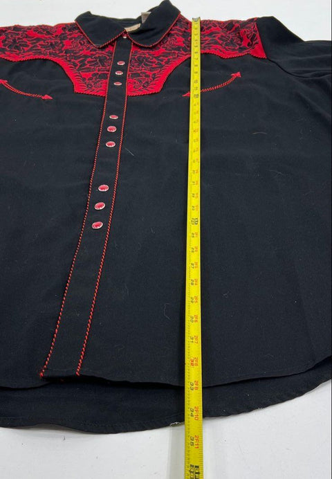 Scully Men's Western Shirt Black Red Floral Tooled Embroidered Snap XXL P-634