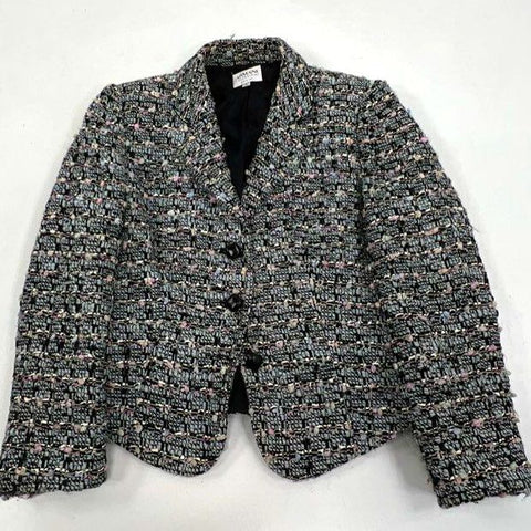 Armani Collezioni Womens Y2K Tweed Boucle Blazer Jacket Black Multicolor Size 8