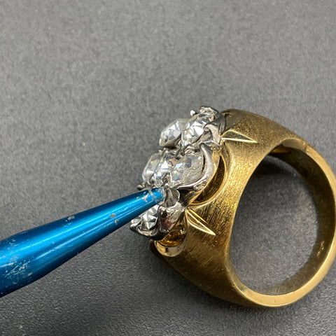 Vintage Mid-Century Uncas Gold Tone Rhinestone Cluster Ring Size 8