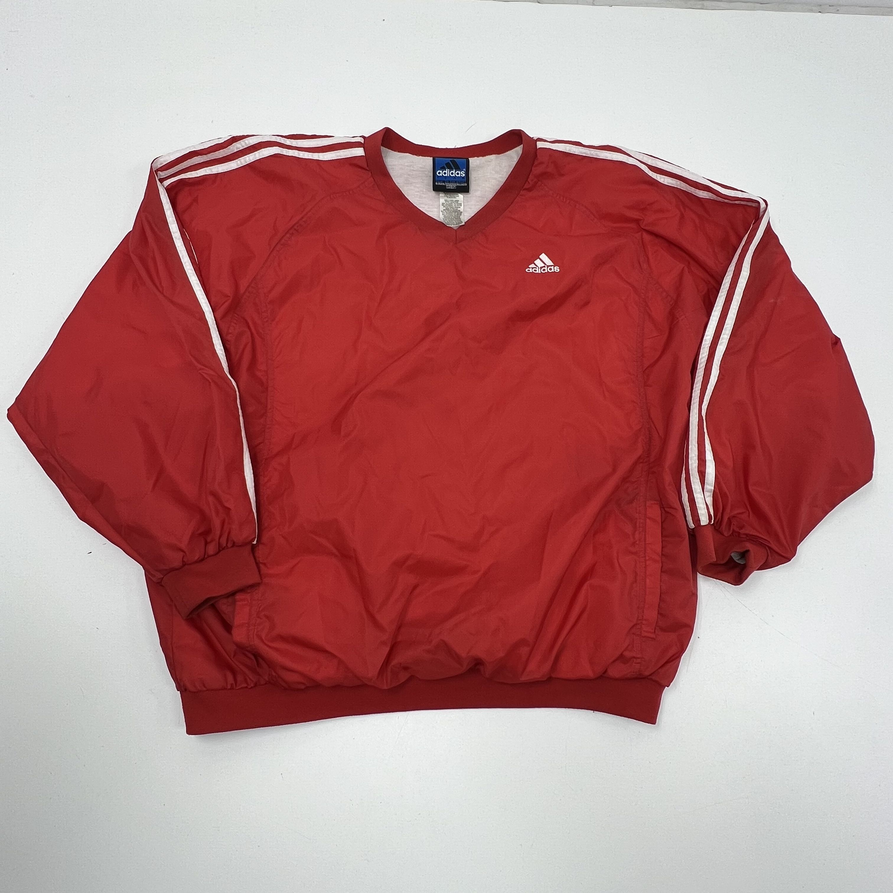 Vintage 90s adidas Red Team V-Neck Nylon Pullover Windbreaker Mens 2XL