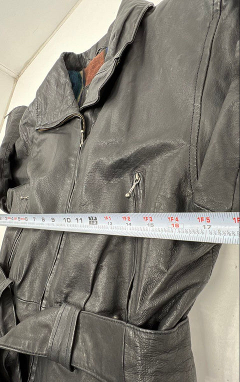 Vintage 90s New Age Collection Belted Leather Jacket Blanket Lined Sz L