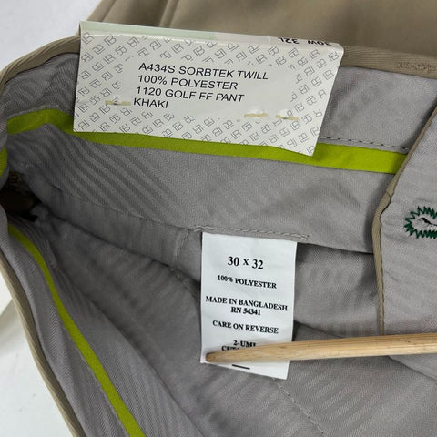 NWT Louis Raphael Khaki Tan Sorbtek Twill Flat Front Golf Pants Men's 30x32