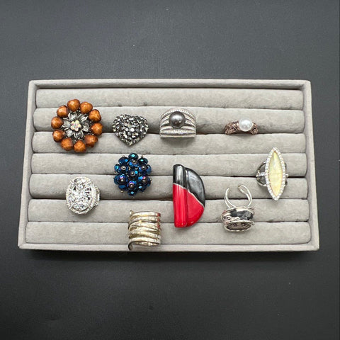 Fashion Statement Jewelry Lot 10 Rings Rhinestone Pearl Enameled Beaded Styles