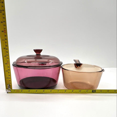Corning Vision Glass Cookware Set 3 Pieces Cranberry 1.5L Amber 1L Vintage