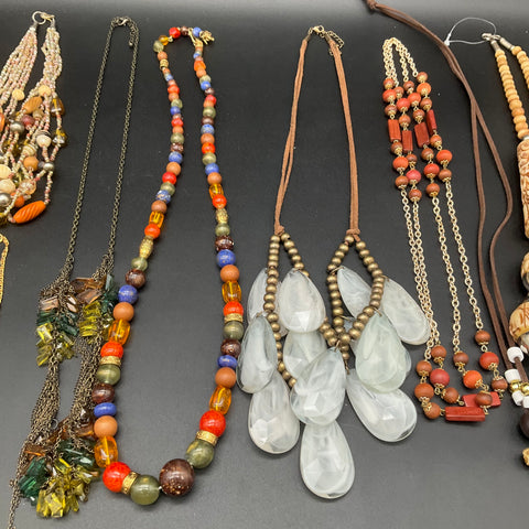 Vintage & Modern Statement Necklace Lot of 11 Beaded Shell Boho Ethnic Styles
