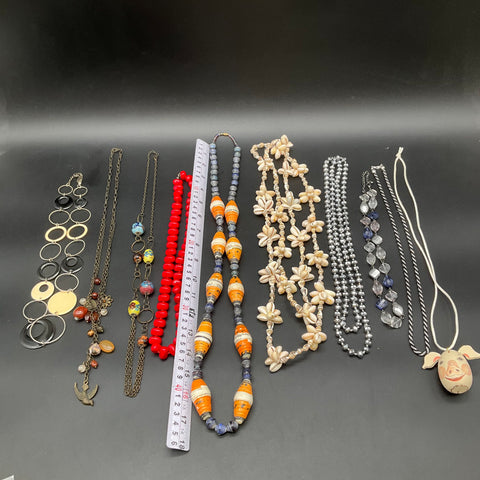 Vintage Modern Costume Jewelry Lot 10 Necklaces Shell Beaded Figural Pendants