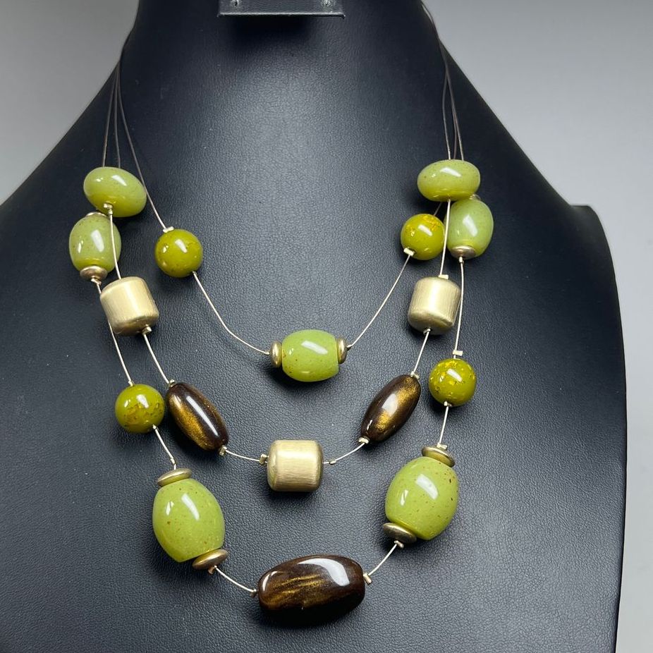 Chico's Brown and Green Bead Necklace