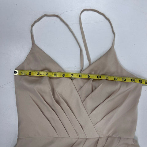 David's Bridal Women's Champagne V-Neck Crepe Satin Gown NWT Sz 6