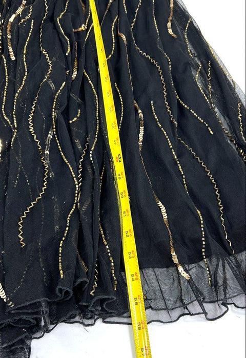 Ashro Black Gold Beaded Sequin Art Deco Flapper Style Gown Dress Size 16W