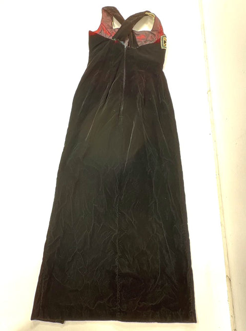 Vintage 90s Blondie & Me Black Velvet Sequin Halter Gown Dress USA Sz XS