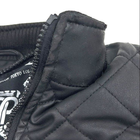 Pelle Pelle Black Quilted Faux Leather Full Zip Bomber Jacket Kids Size 4