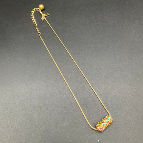 Kate Spade New York Gold Tone Multicolor Rhinestone Lattice Barrel Necklace 18"