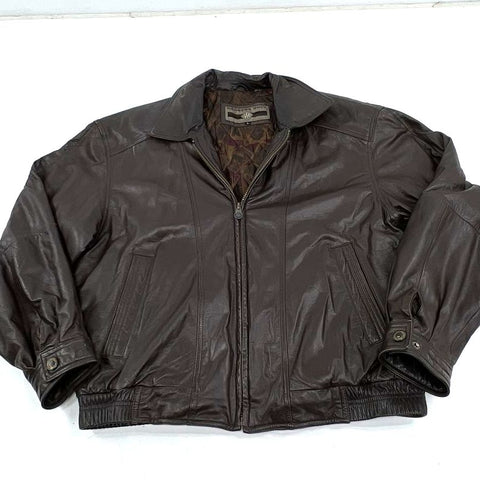 Members Only Brown Vintage 90s Leather Bomber Jacket Men's Size L