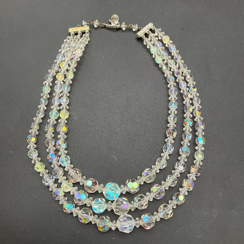 Vintage Costume Jewelry Lot 3 Rhinestone Faux Pearl AB Crystal Fringe Necklaces