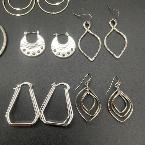 Silver Tone Fashion Earring Lot of 14 Pairs Hoops Chandelier Dangle Styles