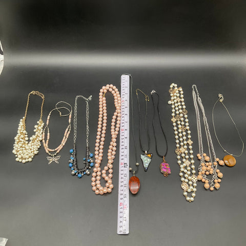 Vintage to Modern Mixed Costume Jewelry Lot of 10 Necklaces Faux Pearl Pendants