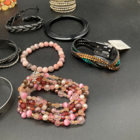 Mixed Fashion Jewelry Lot of 19 Bracelets Bangles Cuffs Beaded Leather Style