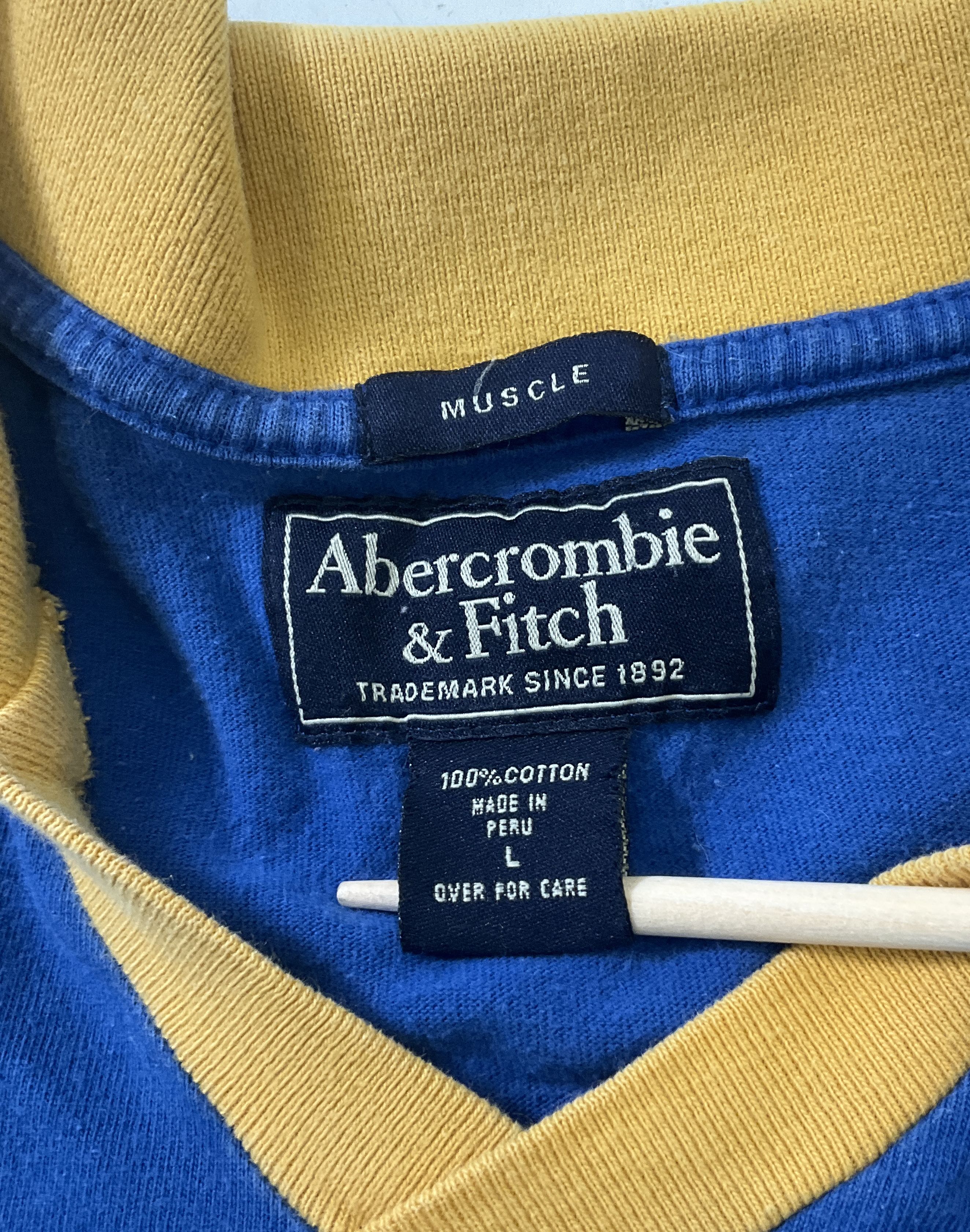 Abercrombie & Fitch Blue Long Sleeve Johnny Collar Jersey Shirt Men's L Vintage