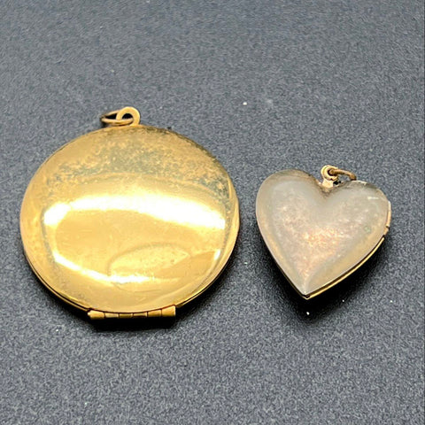 Vintage Gold Tone Jewelry Lot Floral Round Locket and Rhinestone Heart Locket