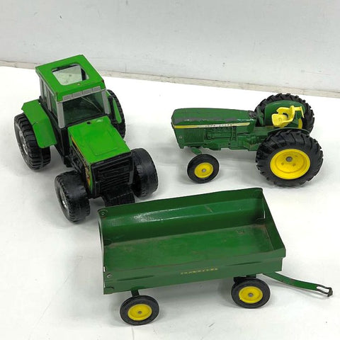 Vintage Ertl John Deere Toy Tractor & Wagon Lot Diecast & Pressed Steel