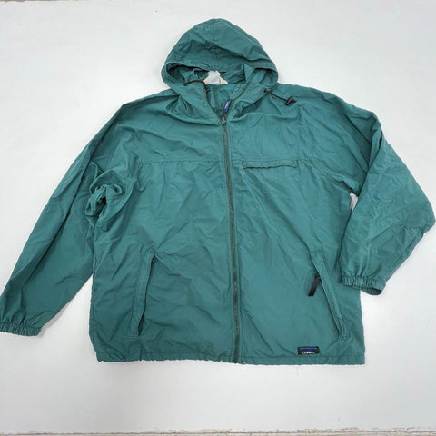Vintage 90s LL Bean Men's Green Hooded Full Zip Nylon Windbreaker Jacket XL