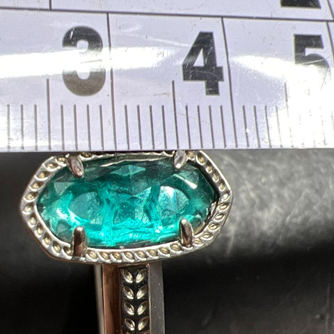 Kendra Scott Signed Silver Tone Teal Faceted Crystal Open Cuff Bracelet 19.87g