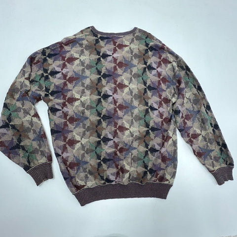 Vintage 90s St Croix Multicolor Geometric Knit V-Neck Sweater Men's XL Long