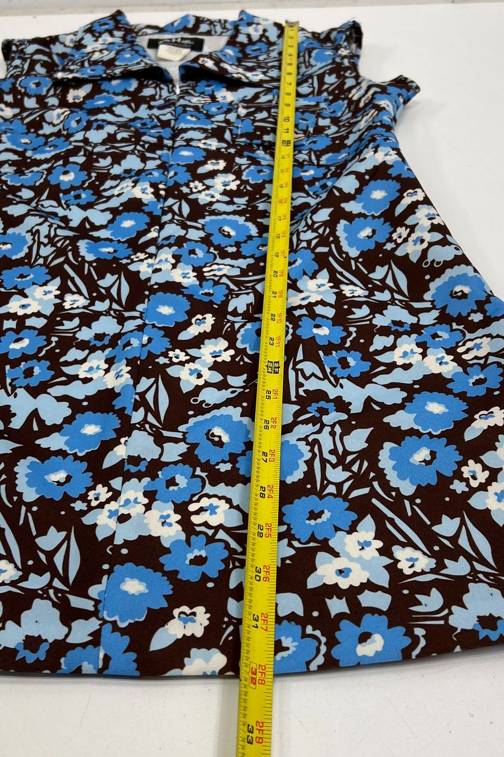 Vintage 90s Mad House Brown Blue Floral 60s Style A-Line Mini Dress Women's S