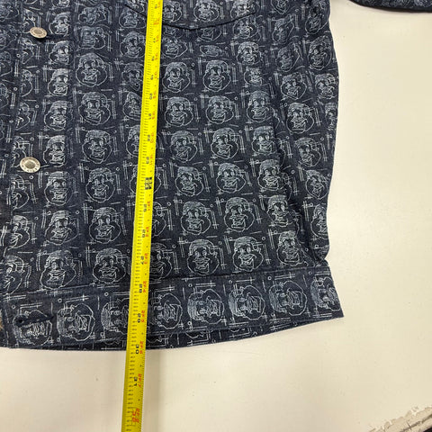 Vintage Y2K Platinum Fubu Fat Albert All Over Print Denim Shirt Jacket Men's 2XL
