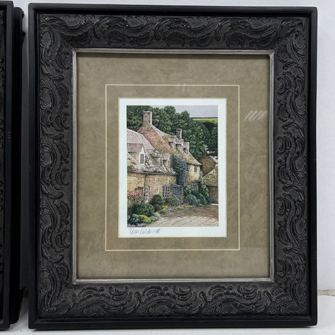 Tom Caldwell Signed Prints English Cotswold Cottages Framed Set of 2 18x20