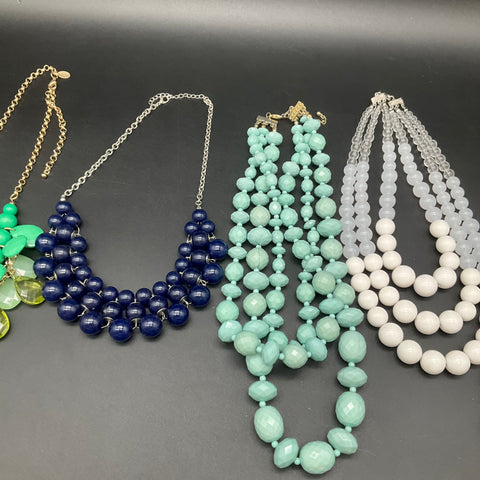 Statement Beaded Jewelry Lot 6 Pieces Multi-strand Necklaces Blue Green White