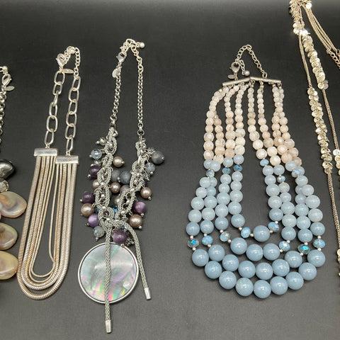 Chico's Statement Necklace Lot 5 Pieces Beaded Mother of Pearl Silver Tone