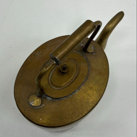 Antique Brass Tea Kettle Gooseneck Spout Oval Body Rustic Decorative 9.5"