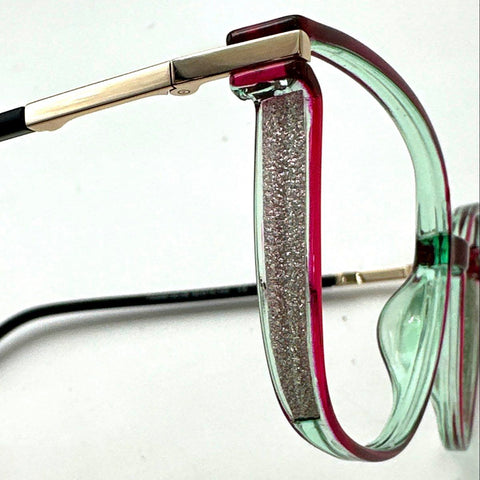 L.G.R Women's Burgundy Red Glitter Eyeglass Frames TX548130 55-15-143 with Box