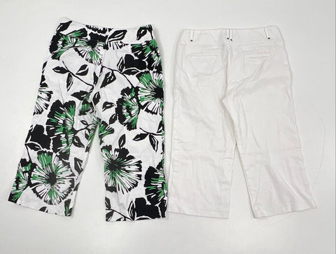 Sandro Women's Cropped Pants Capris White Floral Black Green Stretch Size 10