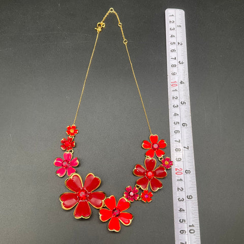Kate Spade New York Blushing Blooms Red Pink Enamel Floral Statement Necklace