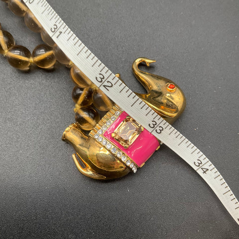 J. Crew Double Strand Glass Bead Necklace Gold Tone Elephant Clasp 33"
