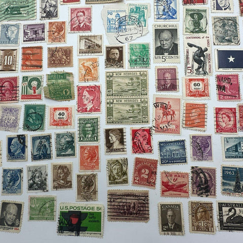 Worldwide Postage Stamp Lot Vintage USA Canada Europe Mystic Stamp Co 200 Pcs