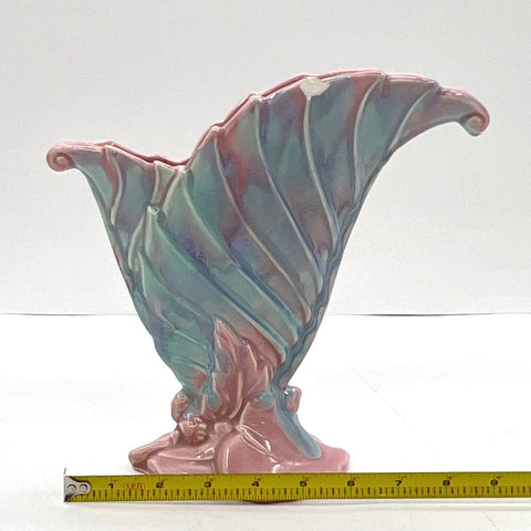 Vintage Royal Haeger Shell Vase Iridescent Drip Glaze Pink Green Blue 9 Inch