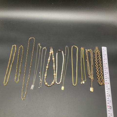 Gold Tone Faux Pearl Paperclip Chain Jewelry Lot 12 Wearable Fashion Necklaces