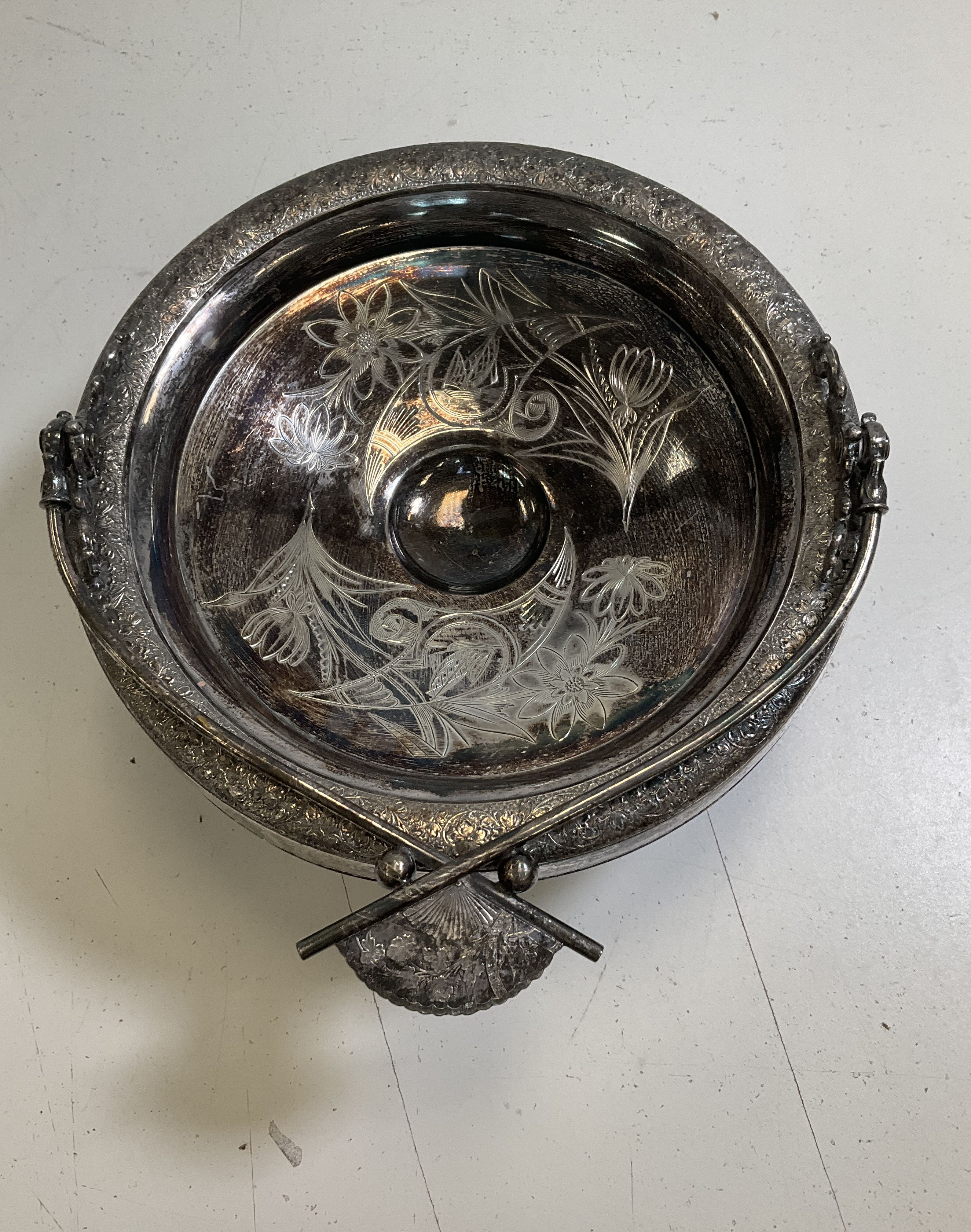 Antique Holmes & Edwards 1013 Silverplate Etched Floral Brides Basket Centerpi