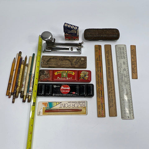 Vintage Advertising Office Supply Lot Pencils Rulers Stapler Disney Prang 25+ Pc