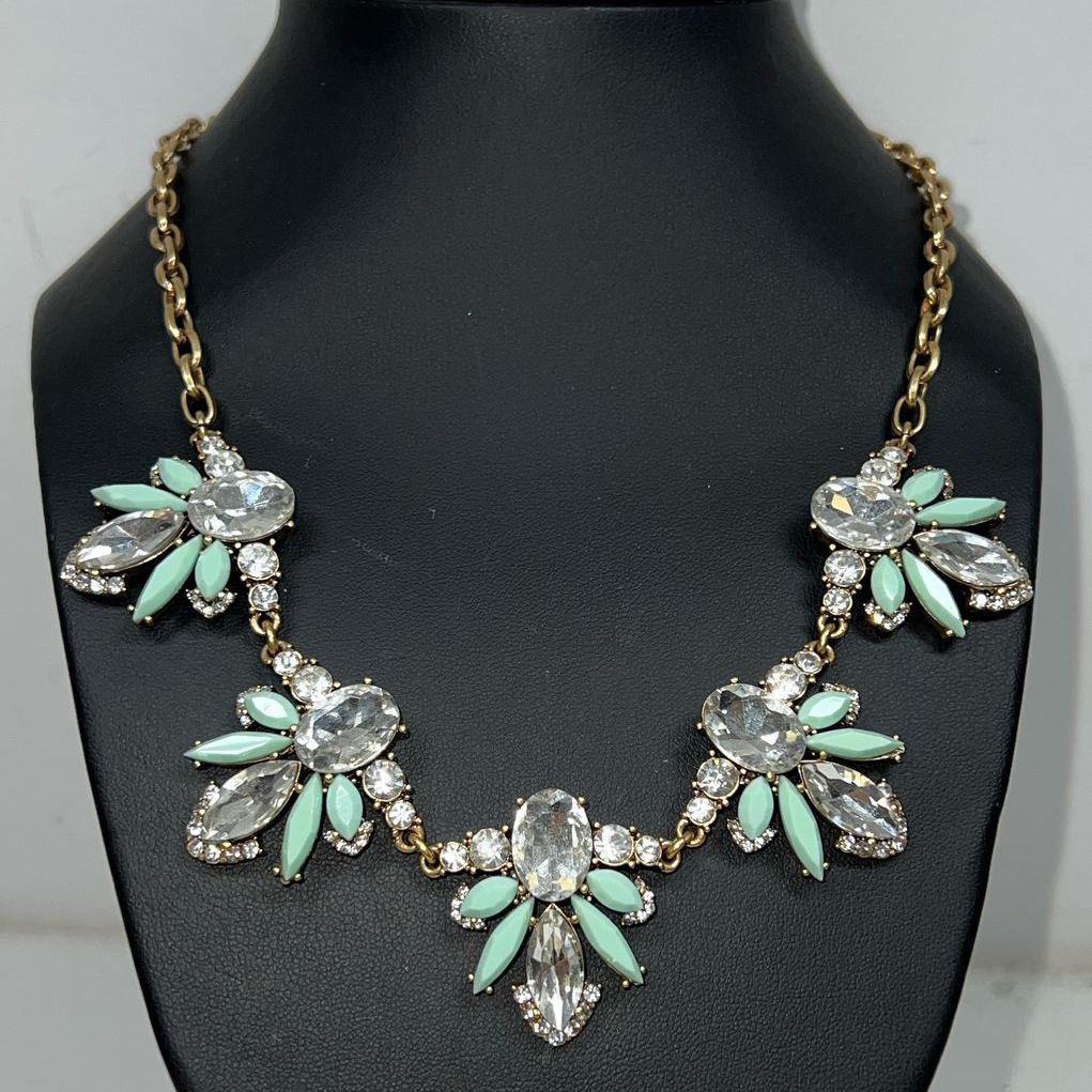 J Crew Rhinestone & Turquoise Tone Statment Necklace