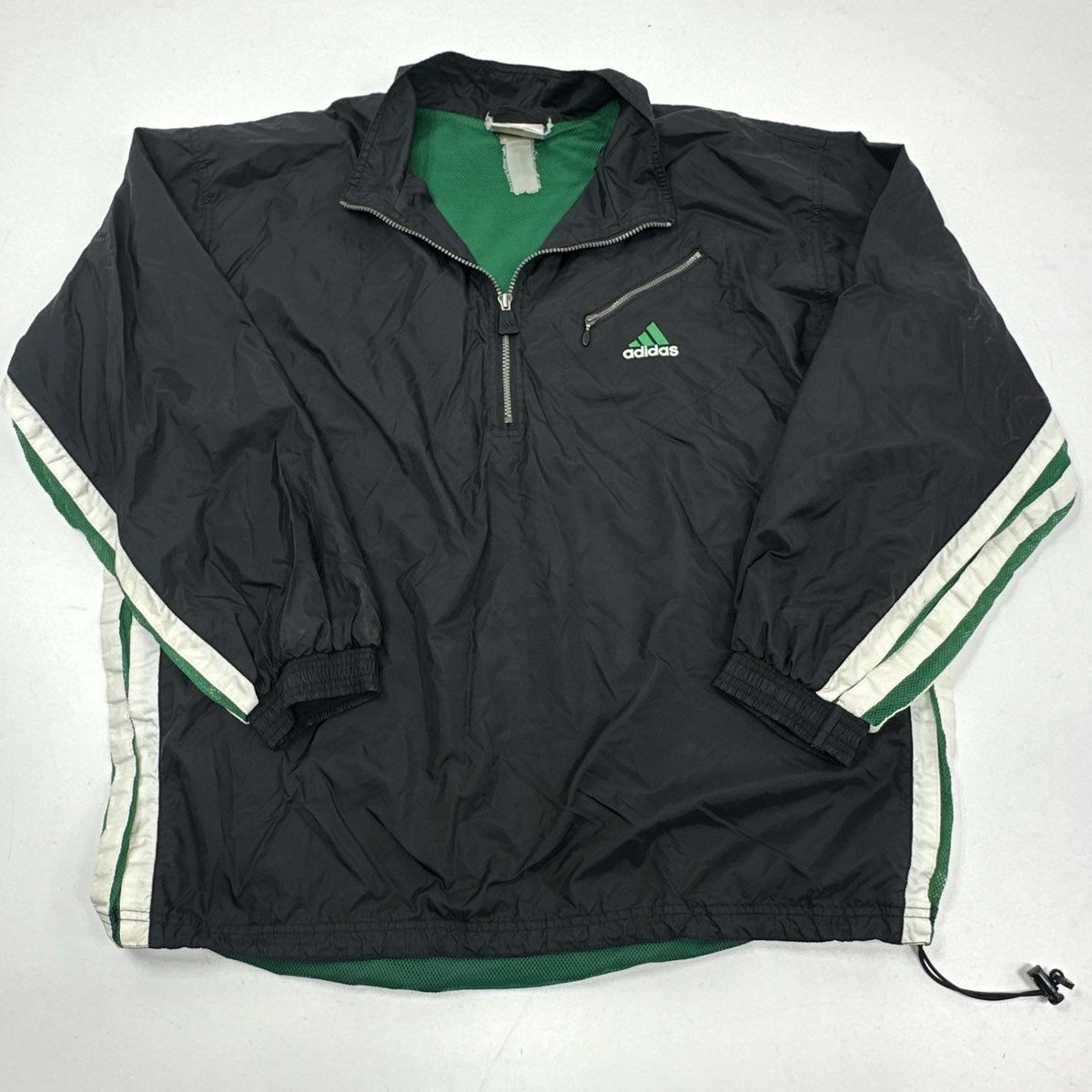 Vintage 90s Adidas 1/4 Zip Windbreaker Jacket Black Green Mesh
