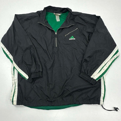 Vintage 90s Adidas 1/4 Zip Windbreaker Jacket Black Green Mesh Lined Sz XL